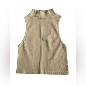 Zara women’s Tan Ribbed Sleeveless Mockneck Top size medium-large Autumn layers